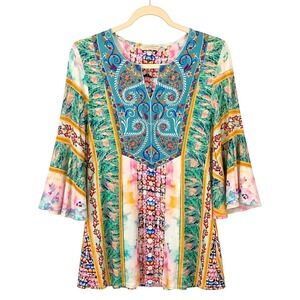 Women's Embroidered Floral Paisley Mixed Print Tunic Boho Hippie Fairy Gypsy PSm